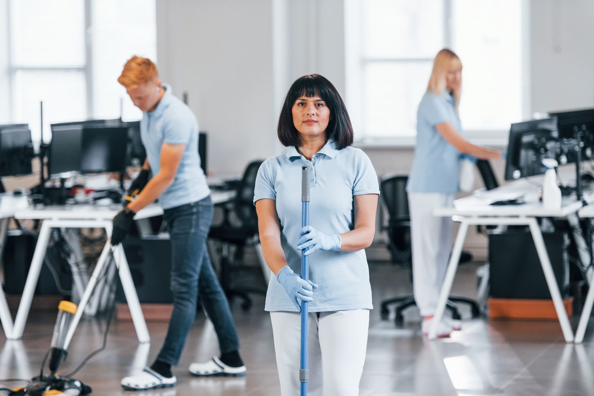 Floor care and cleaning for business premises performed by experts in professional office environments.